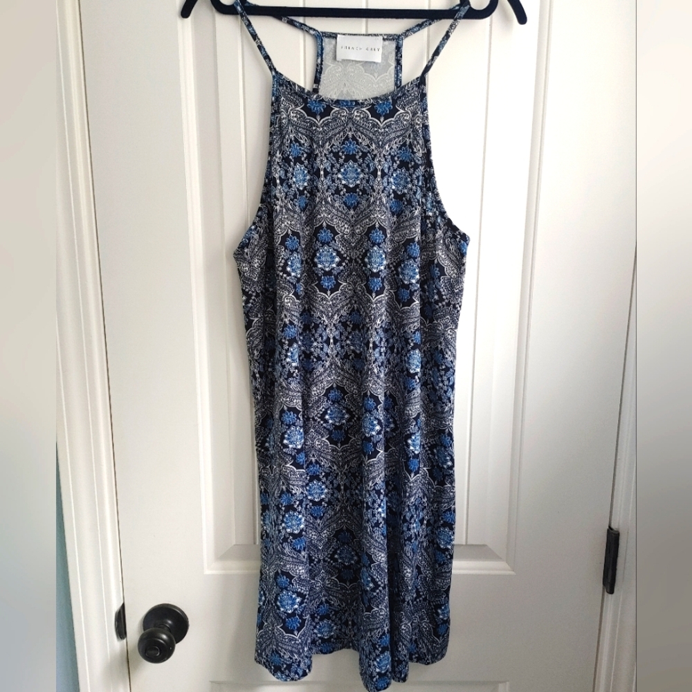 French Grey Melcy Brushed Knit Blue and White Halter Sundress